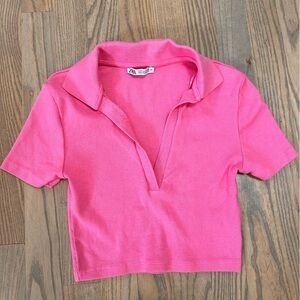 Zara Vibrant Pink Cropped Polo Shirt